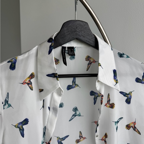 Mango Cream Blouse with Multicolor Bird Print - Picture 4 of 4